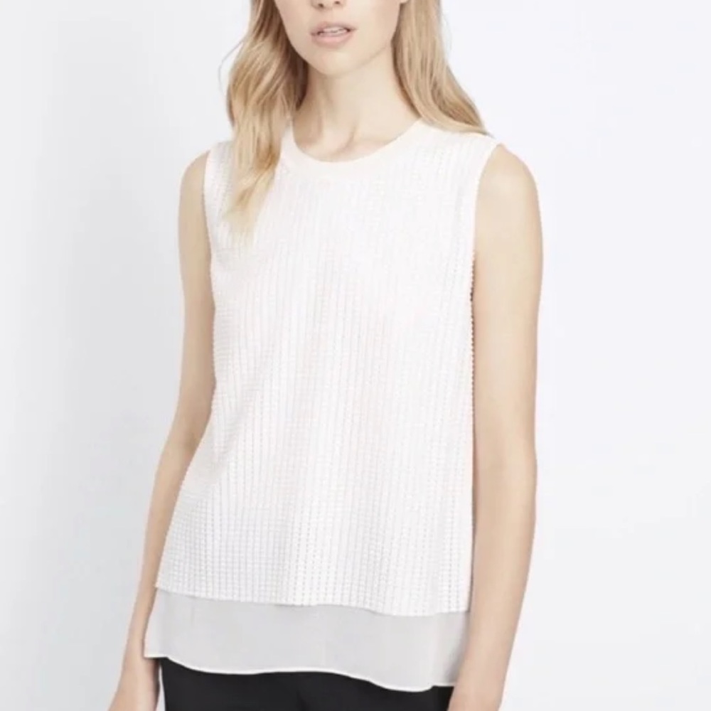 Vince lvory Mesh Overlay Layered Tank new with tags pattern